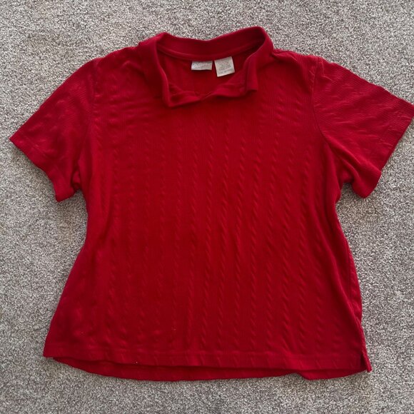 Vibrant Red Cable Knit Collared Womens Flowy Golf Top Vintage Y2K Blair Large - Picture 3 of 6